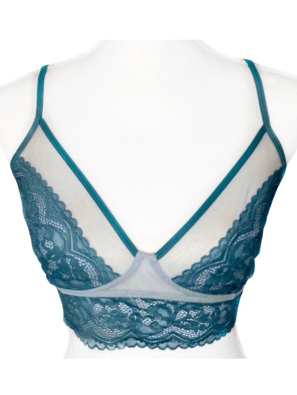 Gilligan & O'Malley Aqua Blue & Cream Longline Wire-free Lace Bralette Bra M